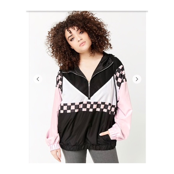 Forever 21 Jackets & Blazers - Plus Size Checkered Mesh-Insert Anorak
